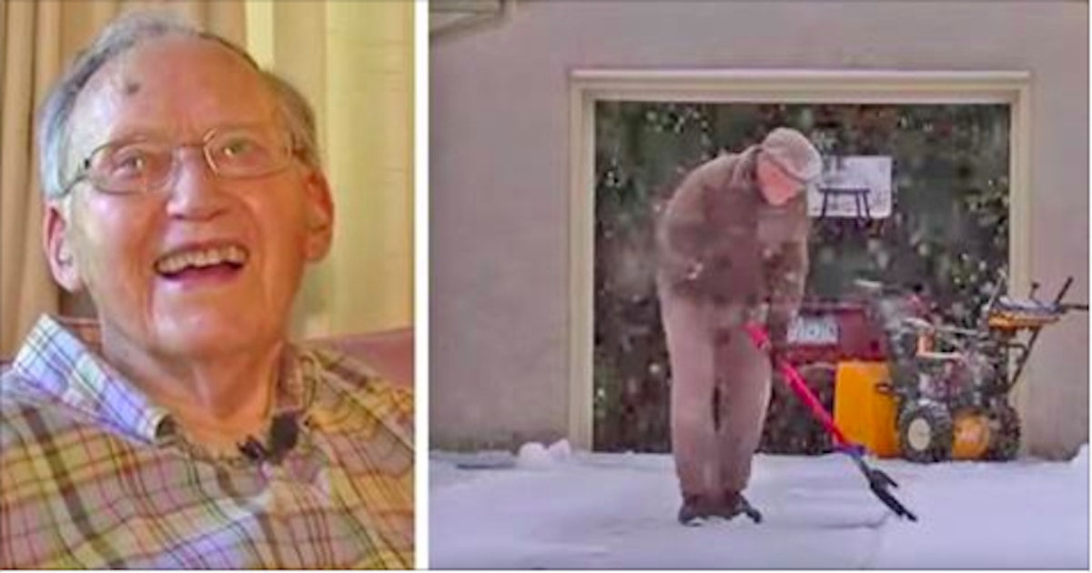 100 year old grandpa keeps active by shovelling snow metaspoon