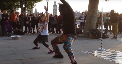 Young Girl Joins Street Performers To Put On Impromptu Show