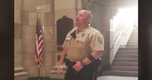 Cop Stands Alone In Empty Courthouse And Sings Chilling Version Of National Anth...