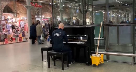 Talented Man Dressed Up As A Janitor Plays Piano Version Of “Bohemian Rhapsody...