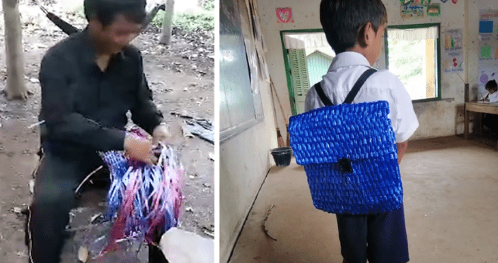 Resourceful Dad Weaves Son’s Backpack