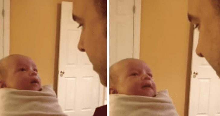 Playful Dad Engages 4-Week-Old Baby In A Conversation About Crying
