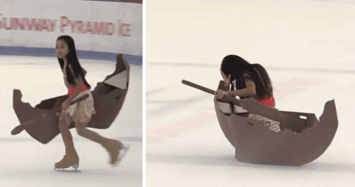 Little Ice Skater Brings Props And Dresses Up As “Moana” In A Competition