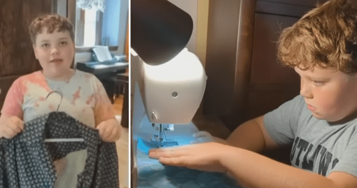 Proud Dad Tries On Shirt His 9-Year-Old Son Sewed