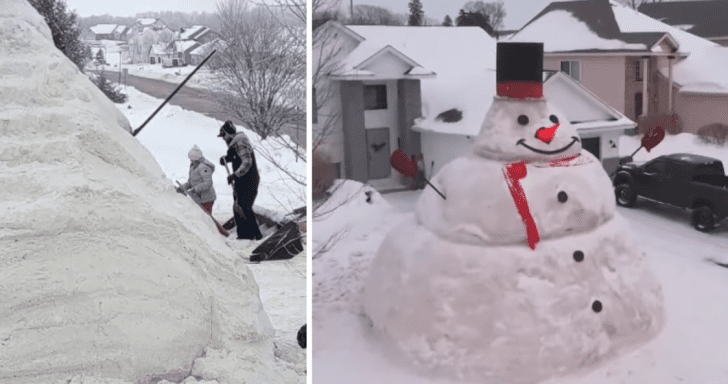 Minnesota Family Builds 30-Foot Tall Snowman For Christmas